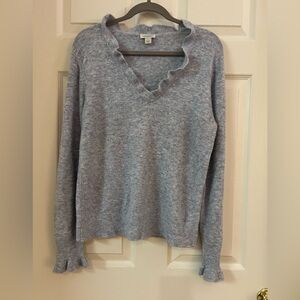Sundance Light Blue Ruffle V-Neck Sweater